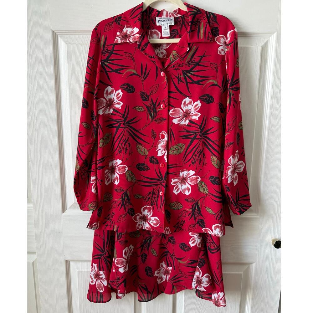 Pendleton Red Floral Skirt Set Button Down‎ Top Size S Skirt Size 10